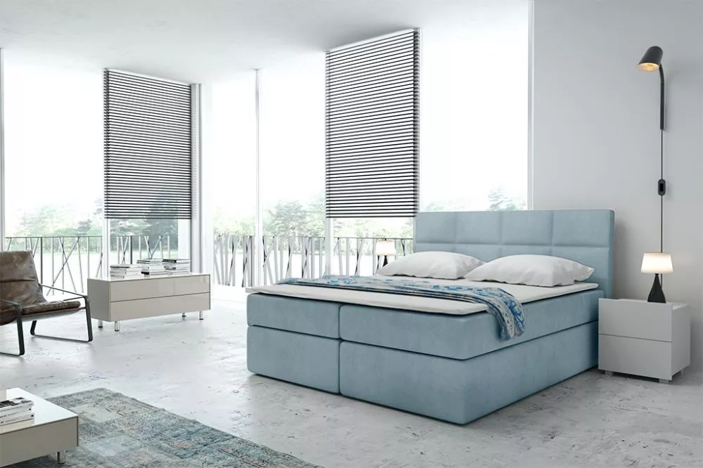 Gulta Boxspring 57 standard Guļamvietas platums: 180 cm, Guļamvietas garums: 200 cm, · Gaiši zils · 181 × 210 × 122 cm