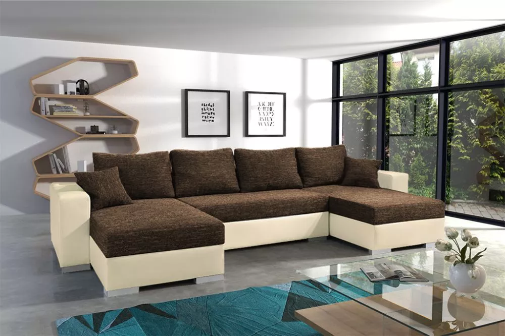 Dīvāns Focus Bis Standard · Tumši brūns + krēms · 144 × 310 × 86 cm