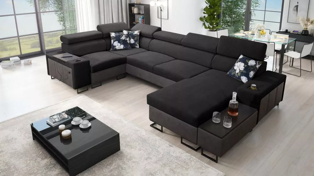 Dīvāns Melody 4 Mini Premium Standard · Melns + grafīts · 205 × 335 × 84 cm