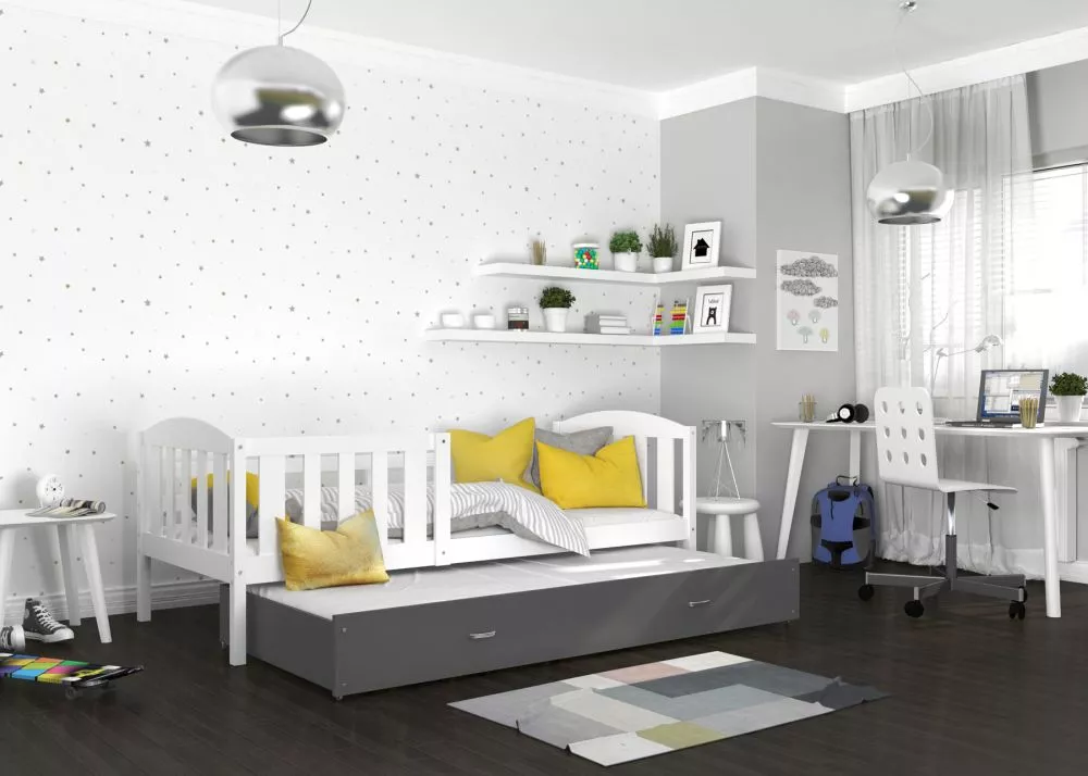 Bērnu gulta Kubus P2 MDF 80x190 ar stelāžām Guļamvietas platums: 80 cm, Guļamvietas garums: 190 cm, · 86 × 198 × 74 cm