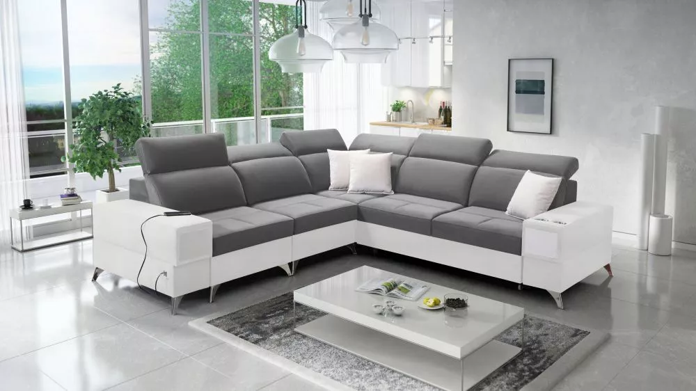 Dīvāns Deus 3 Premium Standard · Pelēks + balts · 284 × 286 × 83 cm