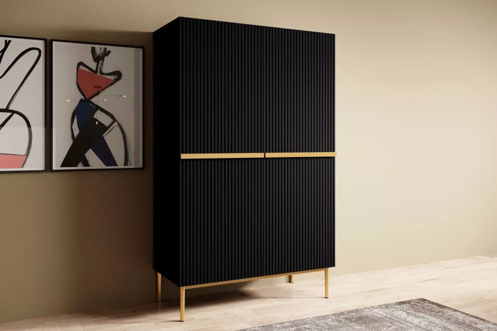 Grāmatu skapis Nicole K100 2D2SZ Gold · Melns · 100 × 45 × 160 cm