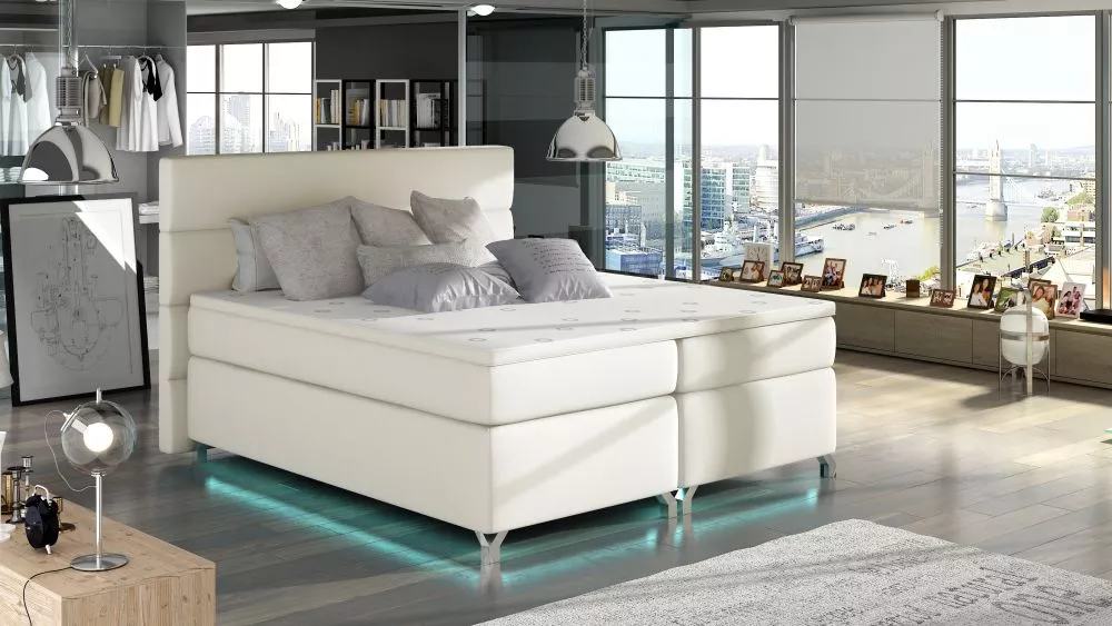 Gulta Amadeo Boxspring Classic ar LED standard Guļamvietas platums: 180 cm, Guļamvietas garums: 200 cm, · Krēma · 195 × 