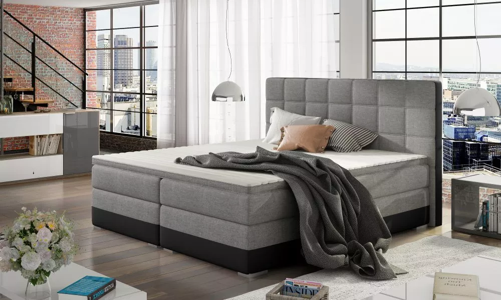 Gulta Damaso Boxspring standard Guļamvietas platums: 160 cm, Guļamvietas garums: 200 cm, · Gaiši pelēks + melns · 175 × 
