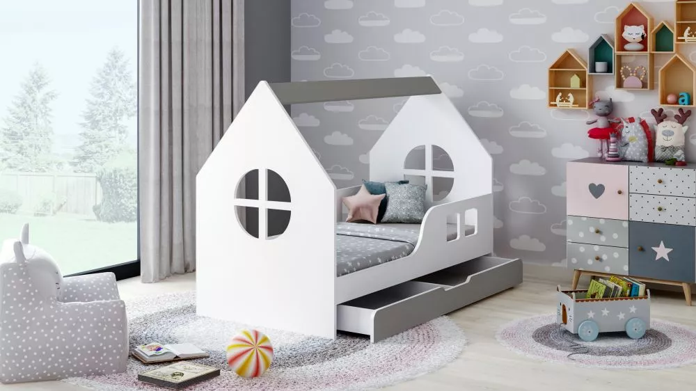Bērnu gulta House 7 Comfort ar stelāžu Guļamvietas platums: 70 cm, Guļamvietas garums: 140 cm, · 74.5 × 145 × 106 cm