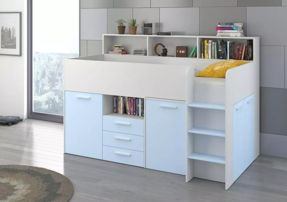Divstāvu gulta Neo P ar stelāžu Guļamvietas platums: 80 cm, Guļamvietas garums: 200 cm, · 120 × 206 × 138 cm