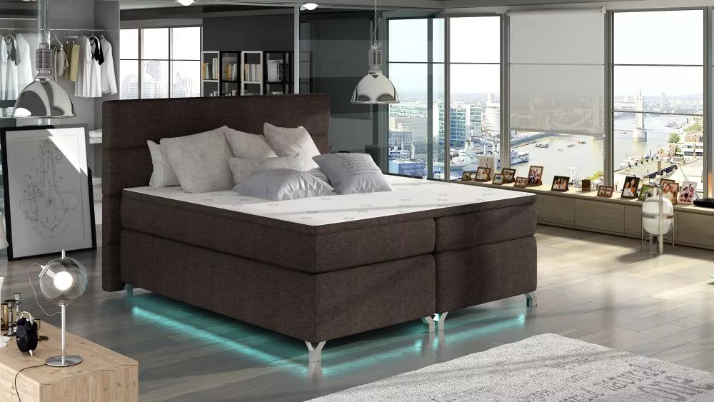Gulta Amadeo Boxspring ar LED standard Guļamvietas platums: 140 cm, Guļamvietas garums: 200 cm, · Brūns · 155 × 205 × 13