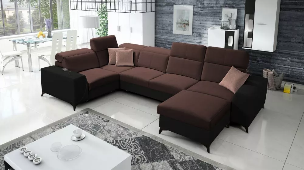Dīvāns Belutti 4 Mix Standard · Tumši brūns + melns · 212 × 362 × 84 cm