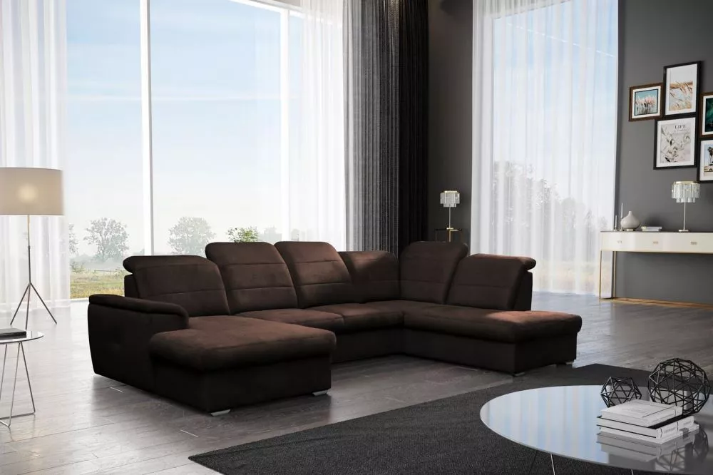 Dīvāns Bergamo U Corner standard · Tumši brūns · 199 × 320 × 87 cm