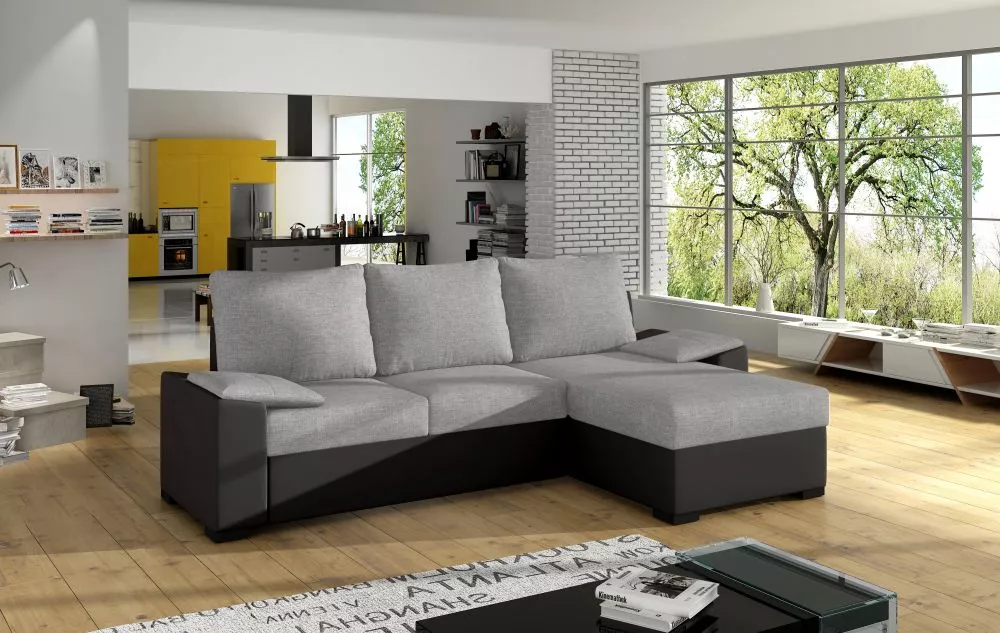 Dīvāns Lusso standard · Pelēks + melns · 160 × 245 × 90 cm