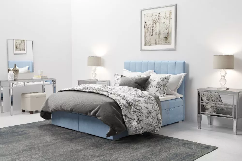 Gulta Rally Boxspring Standard Guļamvietas platums: 160 cm, Guļamvietas garums: 200 cm, · Gaiši zils · 160 × 207 × 118 c