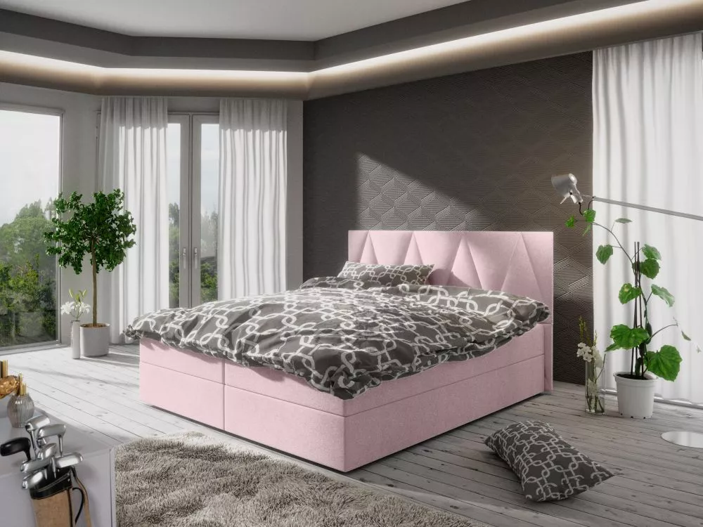 Gulta Fado 3 Boxspring Standard Guļamvietas platums: 180 cm, Guļamvietas garums: 200 cm, · Rozā · 185 × 208 × 106 cm