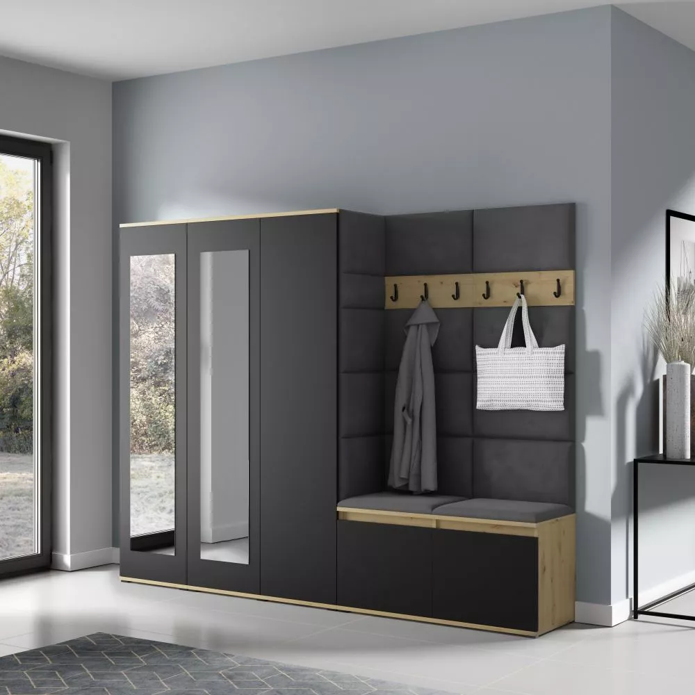 Apavu plaukts Emi 15 Trinity Korpusa krāsa: ozols artisan + melns, · 235 × 185 × 40 cm