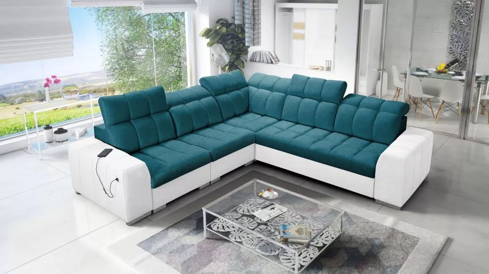 Dīvāns Pagano 3 Premium Standard · Tirkīzs + balts · 285 × 285 × 83 cm