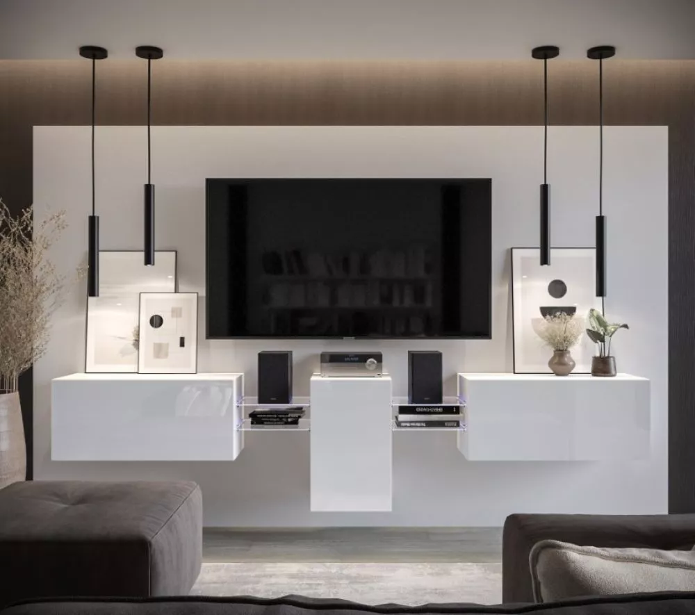 Sekcija Next AN98 gloss ar LED · Balts · 272.20 × 35 × 60 cm