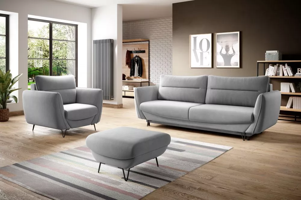 Komplekts Silva 3S+1S+P Premium Standard · Gaiši pelēks · 95 × 236 × 90 cm