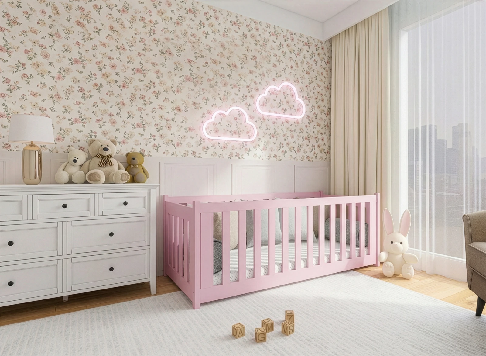 Bērnu gulta Concept 3 ar stelāžu Guļamvietas platums: 90 cm, Guļamvietas garums: 200 cm, · Rozā · 97 × 208 × 68 cm