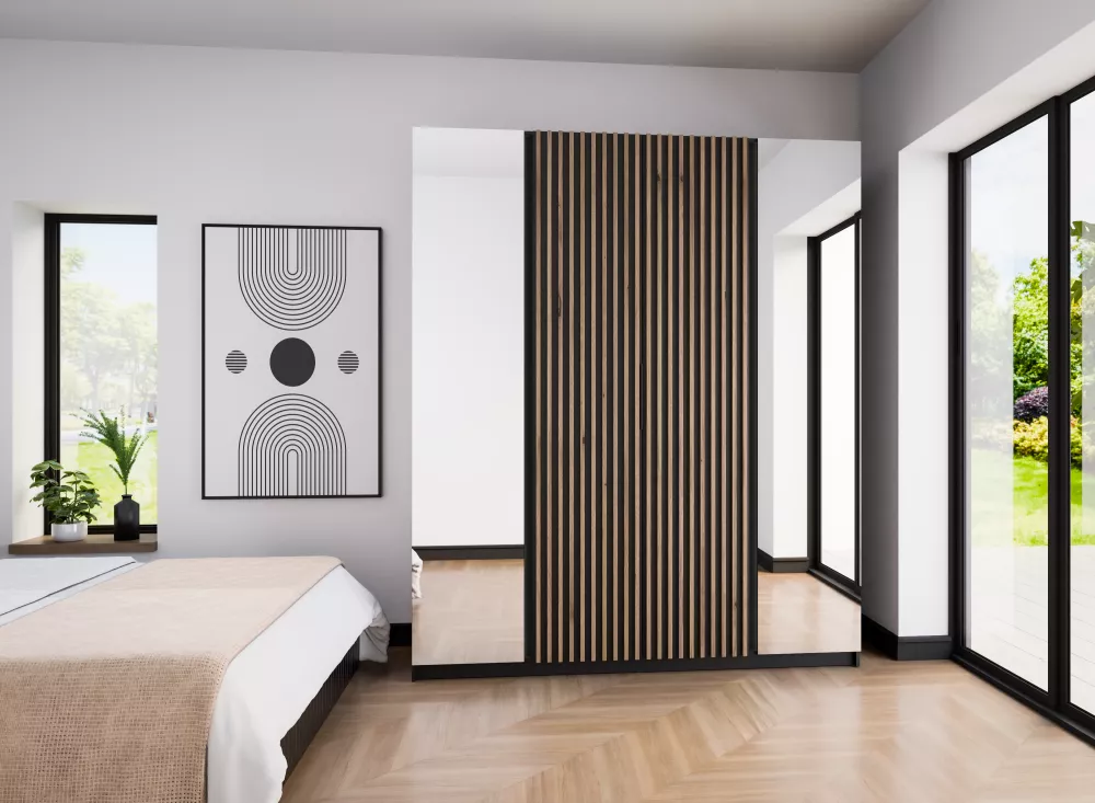 Skapis Kaja 2M2LAM ar LED · Melns · 200 × 62 × 239 cm
