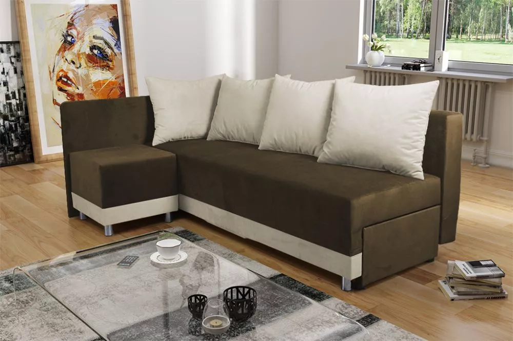 Dīvāns Mango Standard · Tumši brūns + gaiši pelēks · 138 × 201 × 78 cm