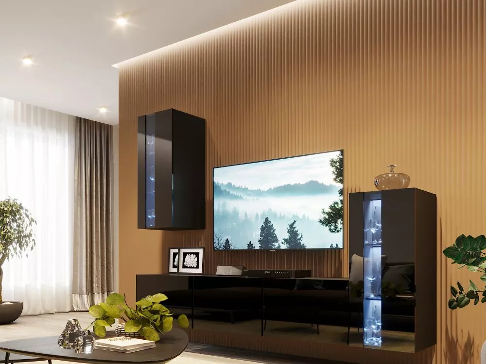 Sekcija Box 73 ar LED · Melns · 229 × 38 cm
