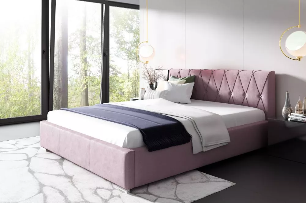 Gulta Mango premium ar stelāžu Guļamvietas platums: 180 cm, Guļamvietas garums: 200 cm, stelāžas tips: metāla, · Rozā · 
