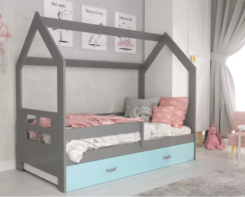 Bērnu gulta Domek D3-D ar stelāžu Guļamvietas platums: 80 cm, Guļamvietas garums: 160 cm, · 87 × 164 × 144 cm