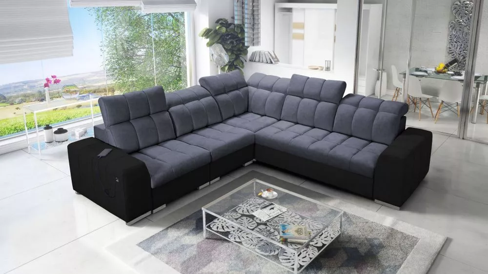 Dīvāns Pagano 3 Premium Standard · Antracīts + melns · 285 × 285 × 83 cm