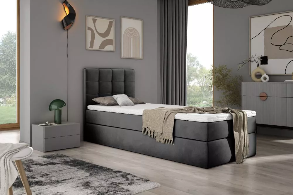 Gulta Adelle Boxspring Standard Guļamvietas platums: 80 cm, Guļamvietas garums: 200 cm, · Grafīts · 80 × 210 × 100 cm