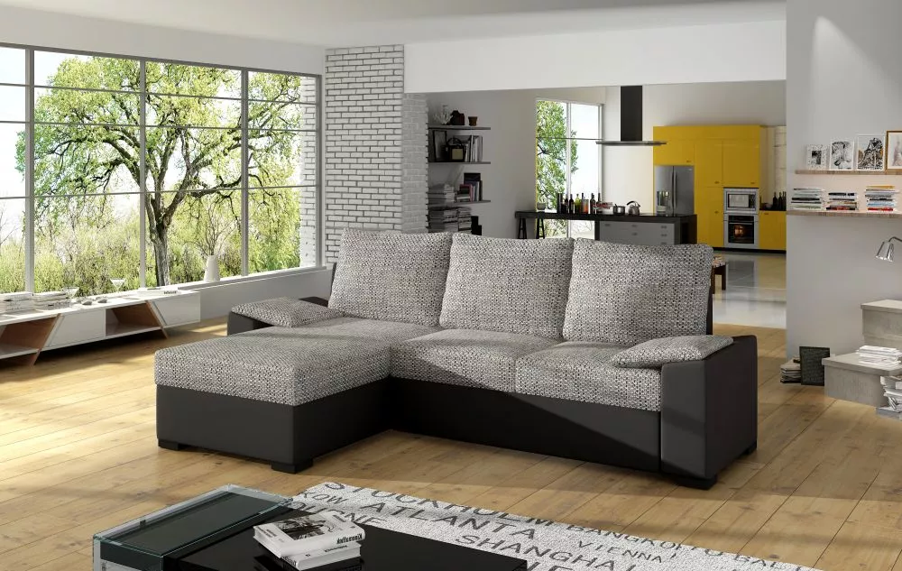 Dīvāns Lusso standard · Gaiši pelēks + melns · 160 × 245 × 90 cm