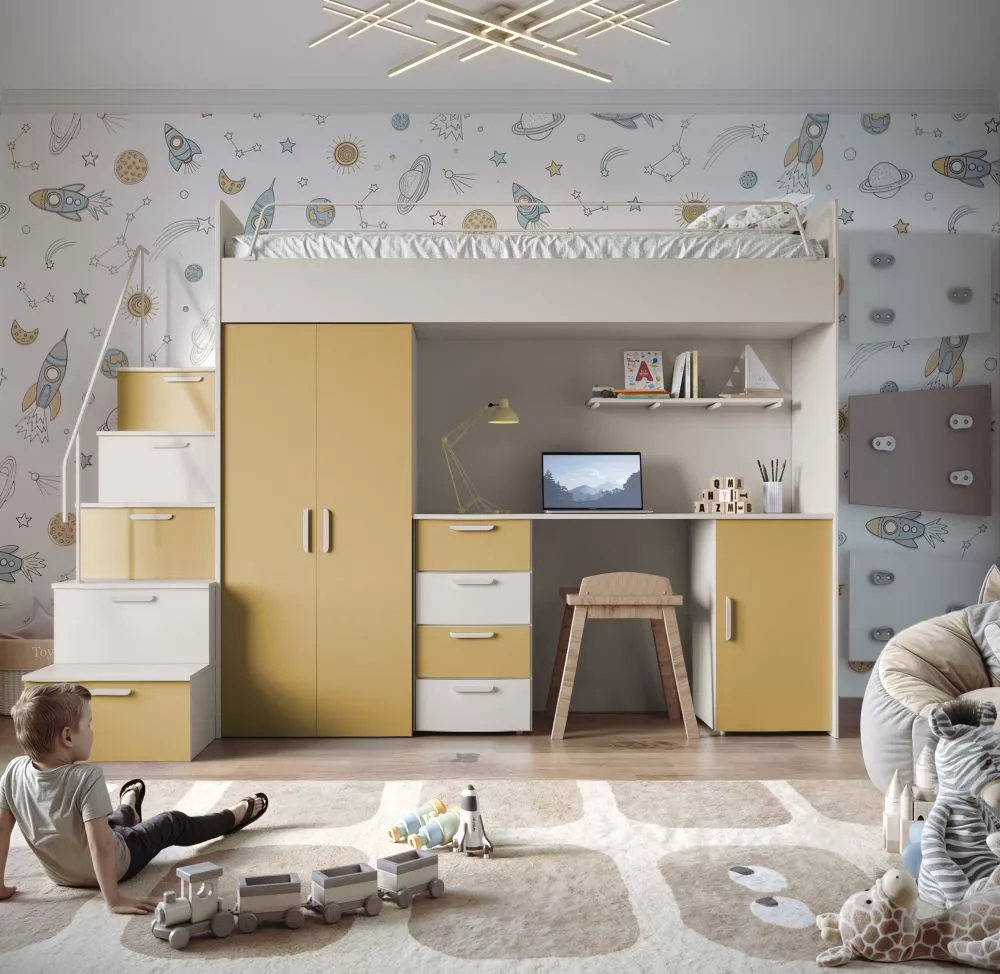 Bērnu gulta Raj 4 Matt ar stelāžu Guļamvietas platums: 80 cm, Guļamvietas garums: 200 cm, · 120 × 254 × 180 cm