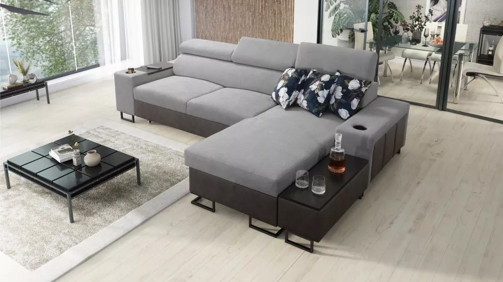 Dīvāns Melody 1 Mini Premium Standard · Pelēks + grafīts · 170 × 274 × 84 cm