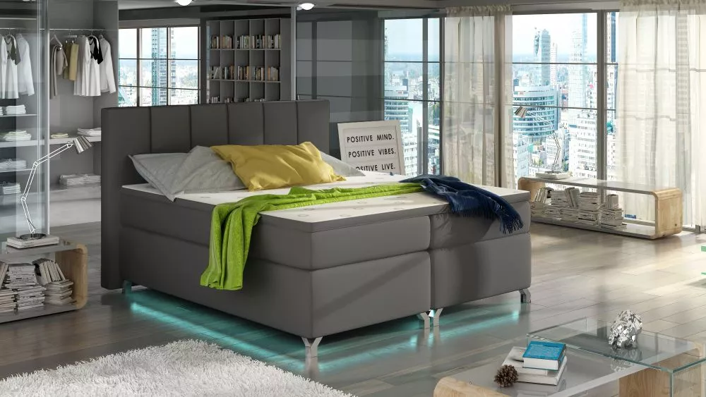 Gulta Basilio Boxspring Classic ar LED standard Guļamvietas platums: 180 cm, Guļamvietas garums: 200 cm, · Pelēks · 195 