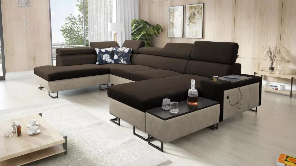 Dīvāns Melody 6 Premium Standard · Tumši brūns + krēms · 220 × 363 × 84 cm