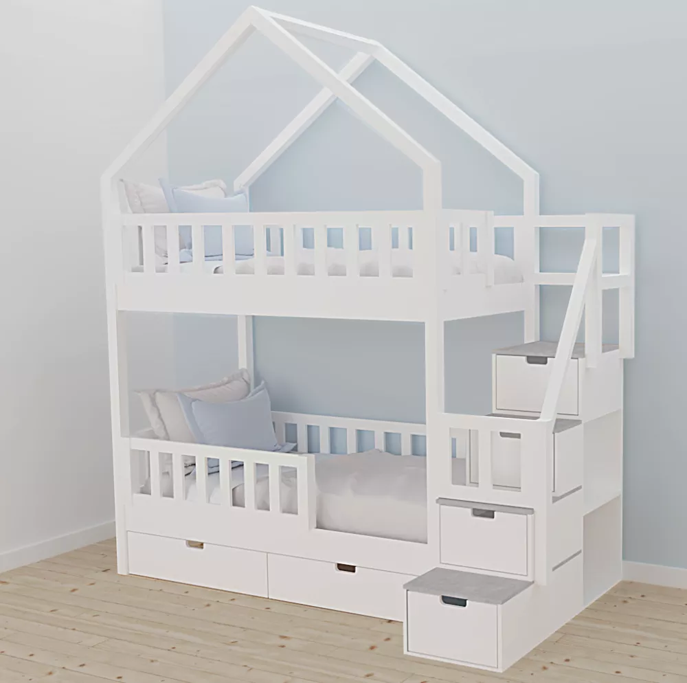 Bērnu gulta 108P ar stelāžām Kāpņu puse: Pa labi, Guļamvietas platums: 90 cm, Guļamvietas garums: 200 cm, · 118 × 252 × 