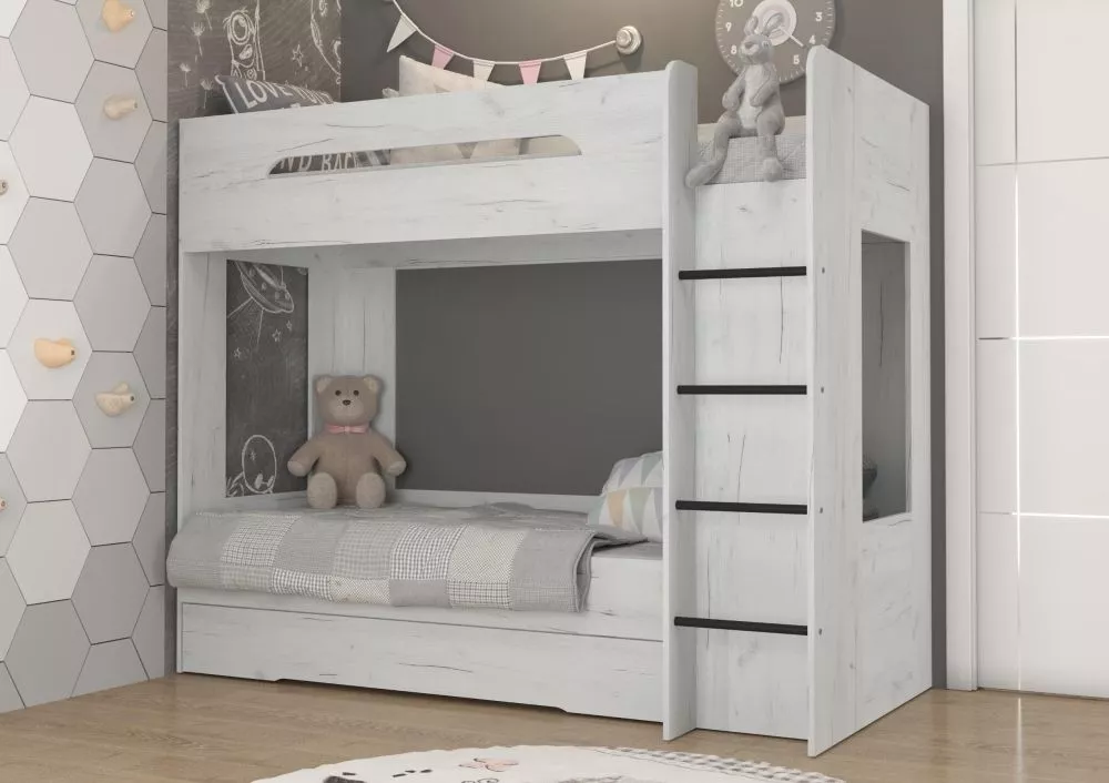 Divstāvu gulta Blanc P ar stelāžu Guļamvietas platums: 80 cm, Guļamvietas garums: 200 cm, · Ozols craft balts · 100 × 20