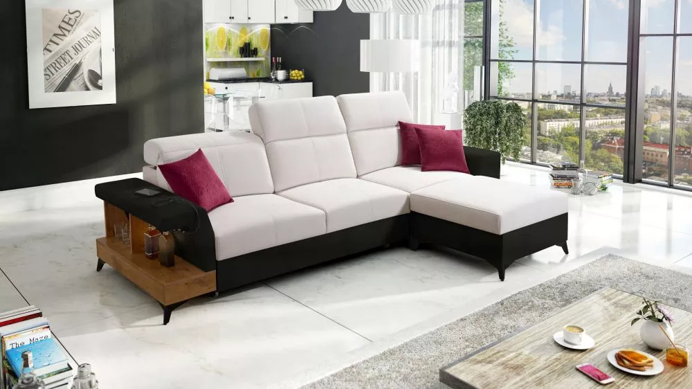 Dīvāns Belutti 1 Lancelot Standard ar LED · Krēma + melns · 180 × 292 × 84 cm