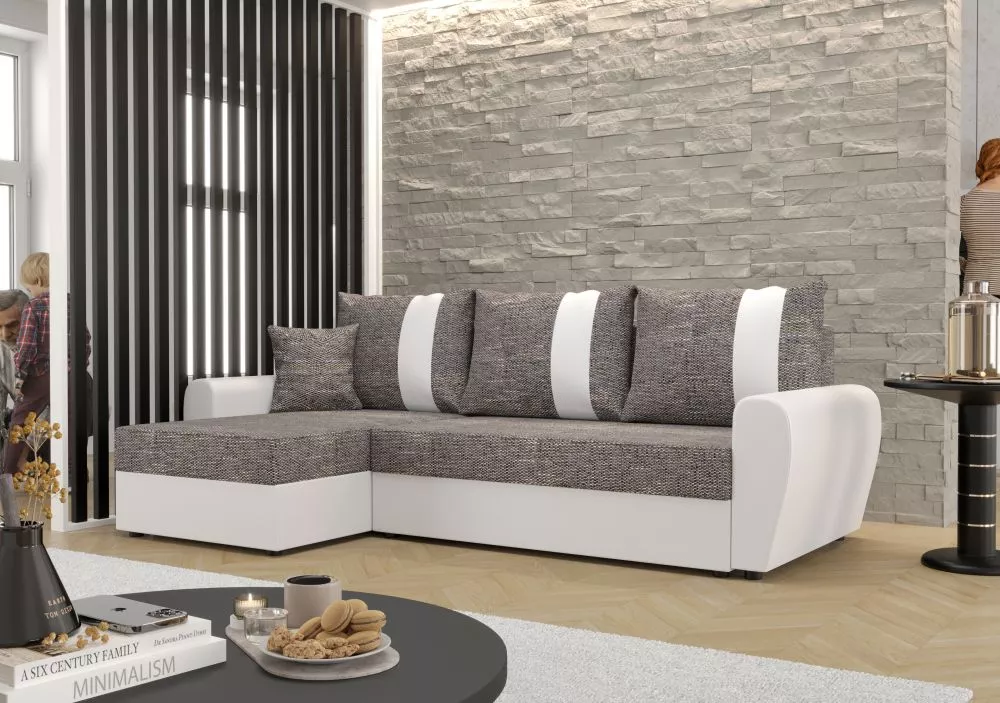 Dīvāns Davos L standard · Tumši pelēks + balts · 140 × 230 × 89 cm