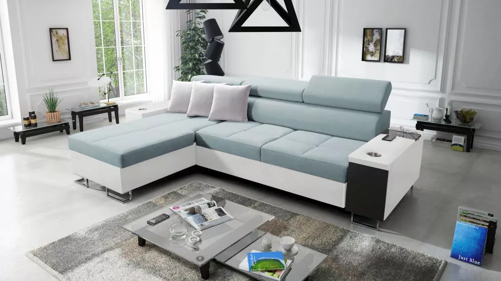 Dīvāns Morena 1 Maxi Premium Standard · Gaiši zils + balts · 183 × 290 cm