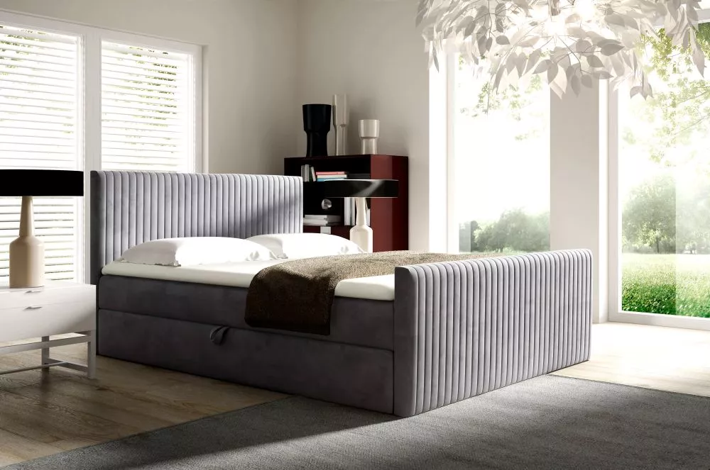 Gulta Polaris Boxspring Standard Guļamvietas platums: 120 cm, Guļamvietas garums: 200 cm, · Pelēks · 124 × 214 × 103 cm