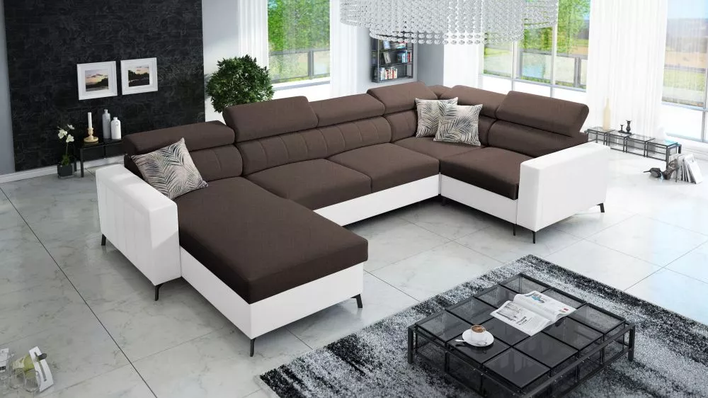 Dīvāns Baltico 5 Mini Standard · Tumši brūns + balts · 198 × 334 × 83 cm