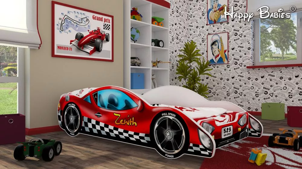 Bērnu gulta Auto Zenith Red ar stelāžu Guļamvietas platums: 90 cm, Guļamvietas garums: 190 cm, · Sarkans · 94 × 210 × 59