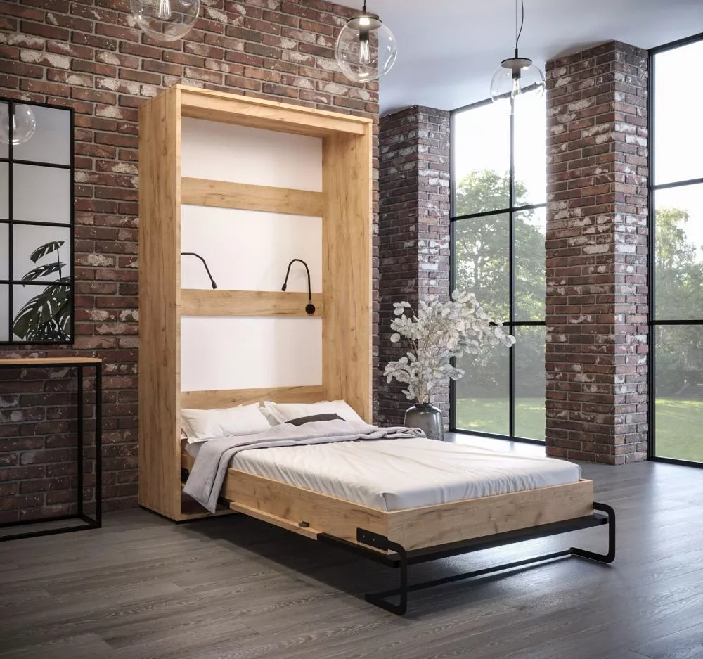 Gulta Case Loft V LED ar stelāžu Guļamvietas platums: 120 cm, Korpusa krāsa: ozols kraft zelts, Guļamvietas garums: 200 
