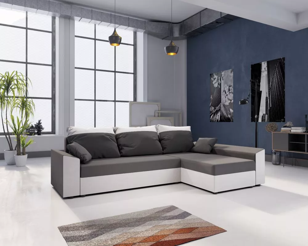 Dīvāns Paul L standard · Pelēks + balts · 139 × 248 × 80 cm