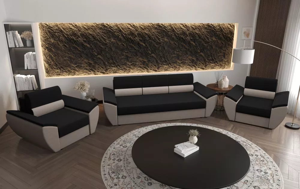 Komplekts Rebi Bis+1S+1S Standard · Melns + pelēks · 80 × 240 × 78 cm