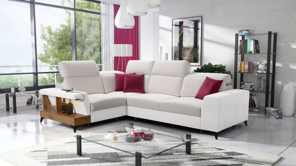 Dīvāns Belutti 2 Lancelot Standard ar LED · Krēma + balts · 212 × 288 × 84 cm