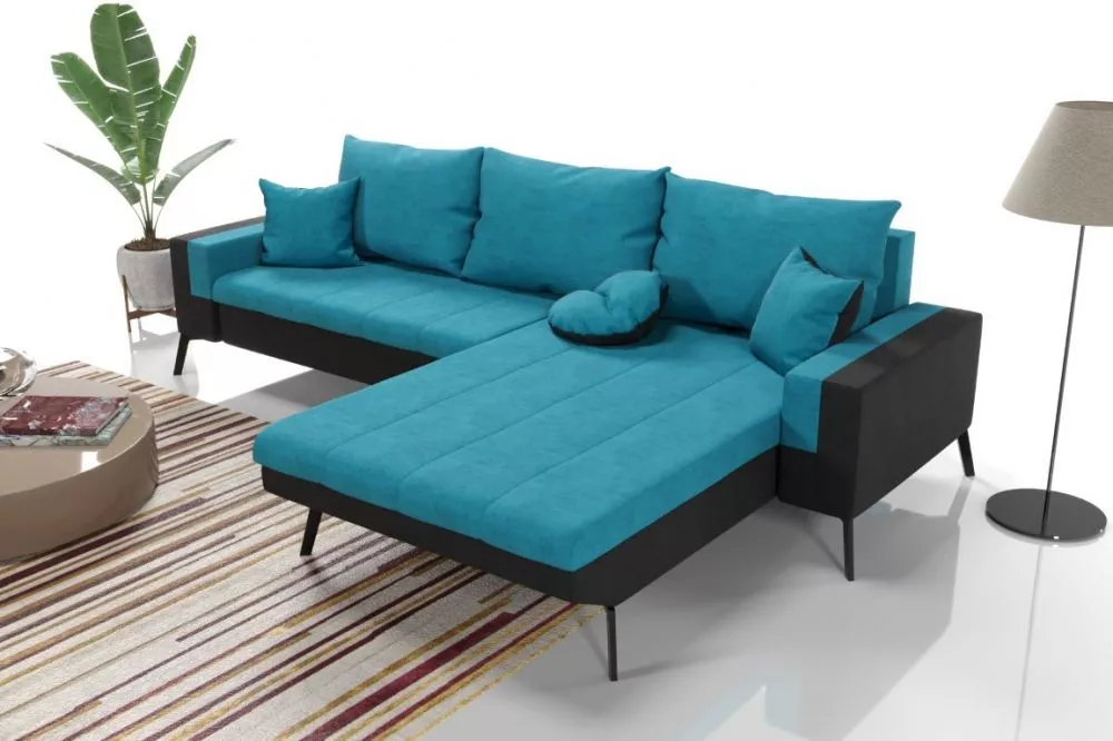 Dīvāns Austria Standard · Tirkīzs + melns · 142 × 255 × 76 cm