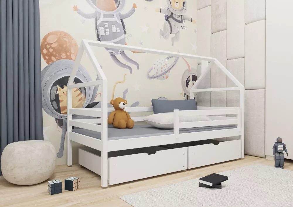 Bērnu gulta Aron Domek ar stelāžu Guļamvietas platums: 90 cm, Guļamvietas garums: 190 cm, · Balts · 97 × 198 × 132.5 cm
