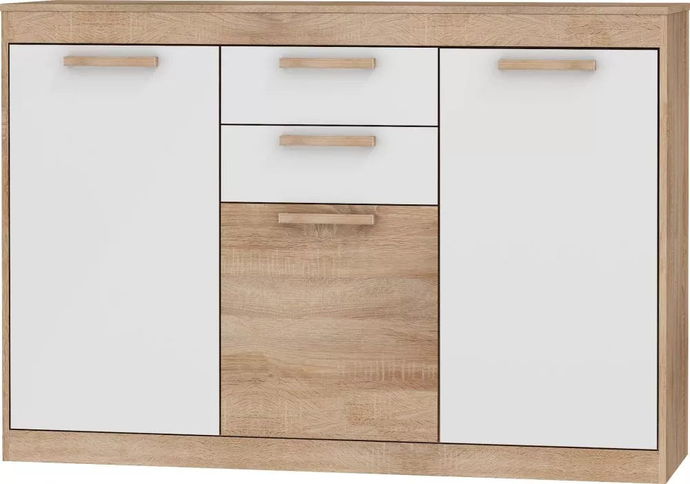 Kumode Maximus MXS 09 · Sonoma + balts spīdums · 148 × 41.4 × 101.8 cm