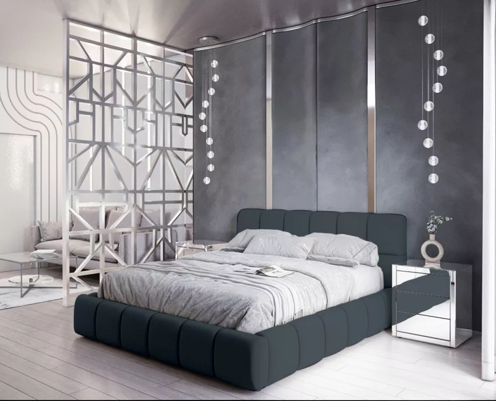 Gulta Boston Standard ar stelāžu Guļamvietas platums: 160 cm, Guļamvietas garums: 200 cm, stelāžas tips: koka, · Melns ·