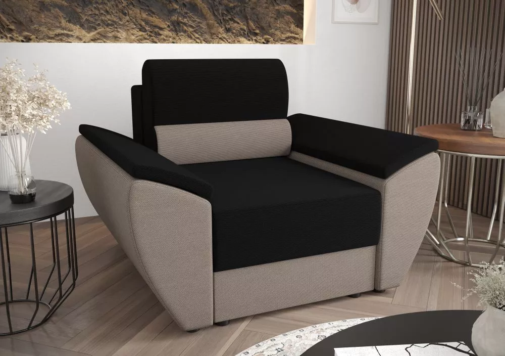 Mīksts krēsls Rebi 1S Standard Sēdvietas dziļums: 50 cm, · Melns + pelēks · 120 × 80 × 78 cm